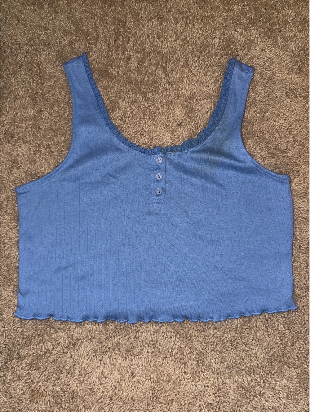 SO Blue Cotton-Polyester Blend Crop Tank Top, Size Large